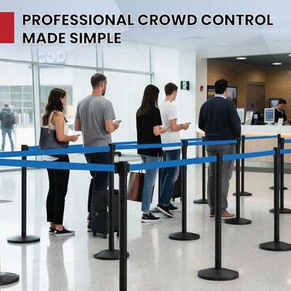 CCW Series RBB-100 2-Pack Retractable Belt Barrier Stanchions, 11 Ft Blue - color: Blue Belt wit Black Post