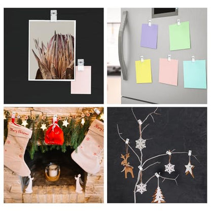 Telooco 40pcs Adhesive Clips Self Adhesive Clips Acrylic Sticky Clips for Hanging & Organization,Clear Adhesive Clip for Hanging Poster Photo Decoration