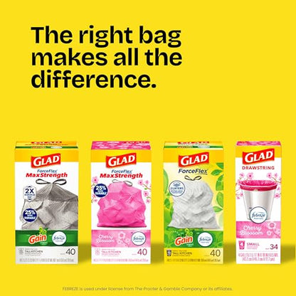 Glad ForceFlex Tall Kitchen Drawstring Trash Bags, 13 Gal, Fragrance Free, 80 Ct (Package May Vary) - size: 80 Count (Pack of 1)