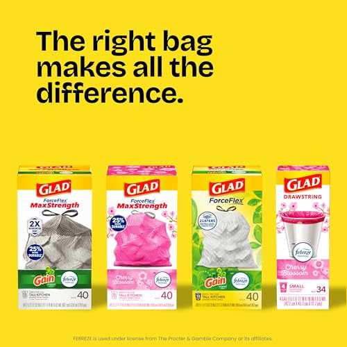 Glad ForceFlex Tall Kitchen Drawstring Trash Bags, 13 Gal, Fragrance Free, 40 Ct (Package May Vary) - size: 40 Count (Pack of 1)