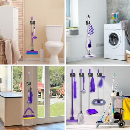 Broom Holder Wall Mount Rack, 304 Stainless Steel Mop and Tool Organizer - color: Black-Silver