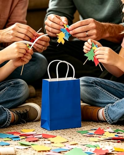 qiqee 24PCS Mini Gift Bag with Handles Bulk 4.5"x2.5"x6" Gift Bags Diamond Blue Bags Multiple Uses - color: Diamond Blue