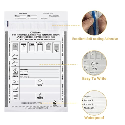 100 Pack 9" x 12" Deposit Bags Tamper-Evident Bags - size: (5) 9 x 12 Inch Tamper-Evident(100pack)