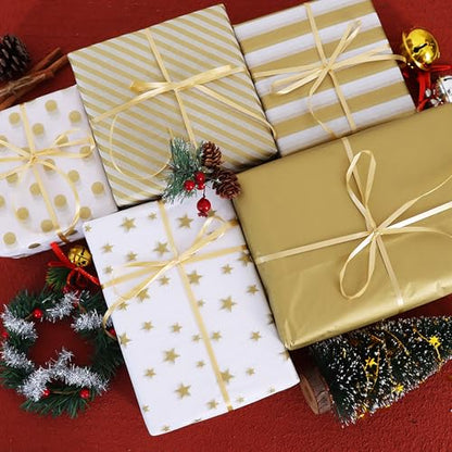 BEISHIDA 100 Sheets Gold White Tissue Paper Bulk for Gift Wrapping Gift Bag - color: whitegold