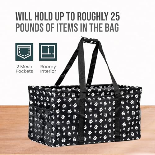 Extra Large Utility Tote Bag - Oversized Collapsible Beach Bag - Dog Paw - color: Dog Paw