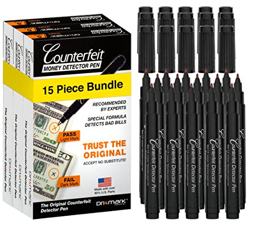Dri Mark 15 Pack Counterfeit Bill Detector Marker Pen, Made in The USA, 3 Times More Ink, Pocket Size, Fake Money Checker - Money Loss Prevention Tester & Fraud Protection for U.S. Currency (CFD15PK) - size: 15 Pack