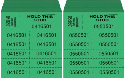 Auction Tickets - 1000 Sheets - 10 Numbers per Sheet (Green) - color: Green