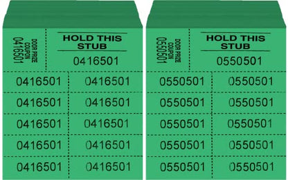 Auction Tickets - 1000 Sheets - 10 Numbers per Sheet (Green) - color: Green
