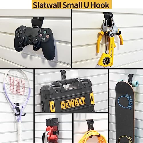 Slatwall Hooks 14 Pack, Heavy Duty Garage Wall Organizer, Multi-Size Hanging Hooks Compatible with Proslat, StoreWALL and HandiWall