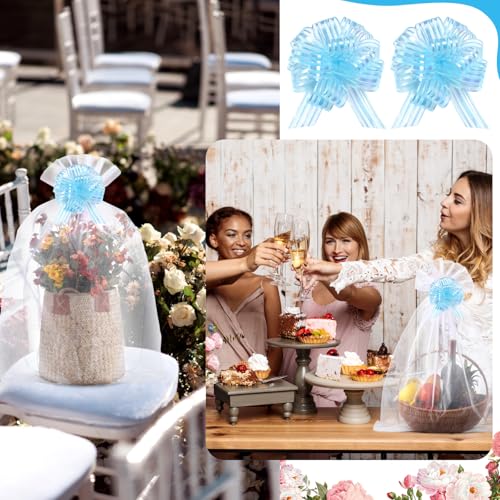 Zeyune 3 Sets Organza Bags 24 x 30'' Large Drawstring Mesh Gift Bag, Blue - color: Blue