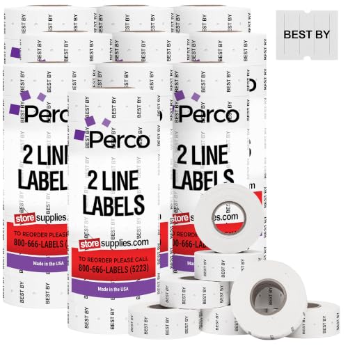 Perco 2 Line Best BY Labels - 60,000 Blank Date Gun Labels for Perco 2 Line Date Guns - 80 Rolls, 10 Sleeves - Made in USA - size: 10 Sleeves, style: BEST BY