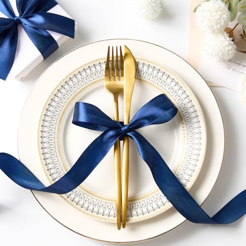 Dark Blue Satin Ribbon, 1 Inch, 50 Yards - color: dark blue