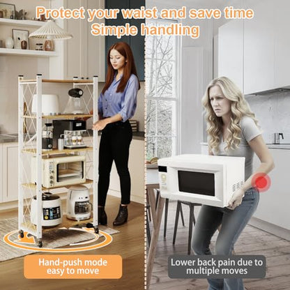 5-Tier Foldable Storage Shelves with Wheels Wood Grain Transfer - color: Natural, size: 5 Tier