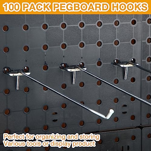 Funrous 100 Pack 10 Inch Stainless Steel Hooks for Pegboard, Silver - size: 10 Inch