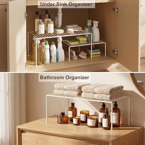 iPEGTOP Large (15.7 x 9.4 Inch) Kitchen Freezer Cabinet Storage Shelf, Set of 4 Rustproof Metal Wire Shelves Spice Shelf Rack Cupboard Organizer for Fridge Pantries Countertops Utensils, White - color: White(set of 4)