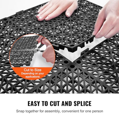 VEVOR Interlocking Tile 50PCS Black, Drainage Tiles 12" x 12" Splicing, Soft PVC Interlocking Drainage Floor Tiles, Non-Slip Drainage Holes for Restroom, Bathroom, Kitchen, Pool, Wet Areas - color: Black