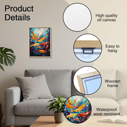 Koi Fish Stained Glass Wooden Box Sign Wall Art 8x12 Inch - color: Colorful Koi Fish