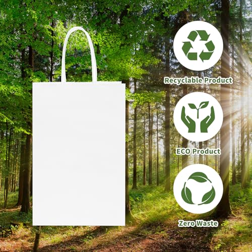 OUTUXED 150pcs White Paper Bags with Handles, 5.25x3.2x8in Small Gift Bags - color: White 5.25x3.2x8in, size: 1 Count (Pack of 150)