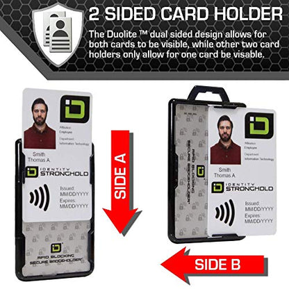 ID Stronghold - RFID Blocking Secure Badge Holder - Duolite 2 Card ID Holder - Poly Carbonate - Heavy Duty Hard Plastic ID Badge Holder - USA Molded and Assembled - FIPS 201 Approved - Black - color: Black, size: 1 - Pack