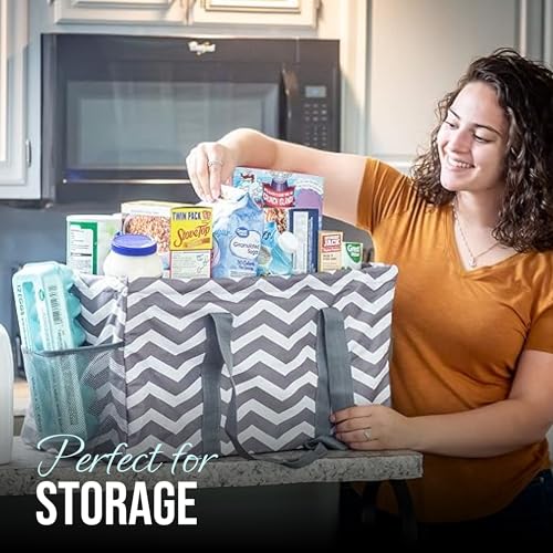 Extra Large Utility Tote Bag - Oversized Collapsible Beach Bag - Chevron Gray - color: Chevron Gray