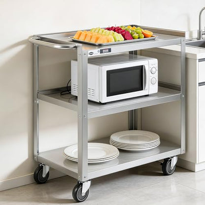 Hally Stainless Steel Utility Cart 3 Tier NSF Rolling Carts 31" Lx19 Wx34 H - size: 19''x31''x34''