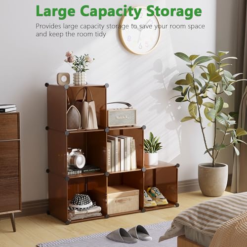 C&AHOME 6-Cube Storage Organizer Cube Shelf Closet Storage Bookcase, Brown - color: Brown