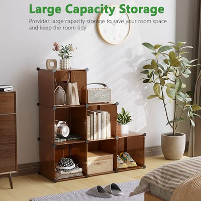 C&AHOME 6-Cube Storage Organizer Cube Shelf Closet Storage Bookcase, Brown - color: Brown