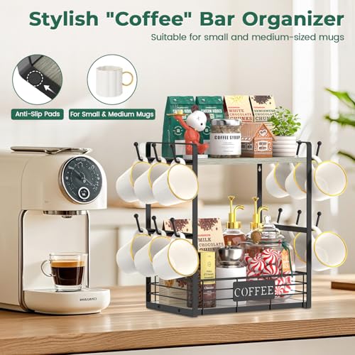 EsLuker.ly Coffee Mug Cup Holder Tree Bar Station Organizer, 2 Tier Light Grey - color: Light Grey + Black