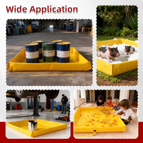 ATOLS Folding Duck Pond 4' x 4' x 6", Portable Spill Containment Tray, Berm, Dog Pool & Plastic Pond Tub for Outdoor Use (2 Pack)