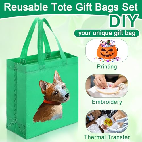 Windyun 50 Pcs Reusable Tote Bag Bulk 8 x 4 x 10 Inch, Green - color: Green