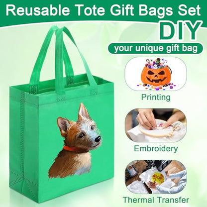 Windyun 50 Pcs Reusable Tote Bag Bulk 8 x 4 x 10 Inch, Green - color: Green