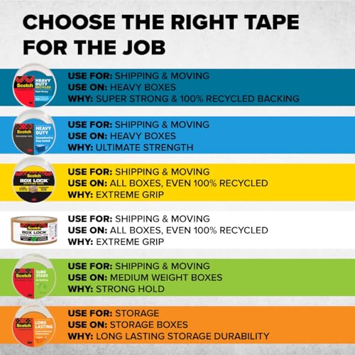 Scotch Heavy Duty Recycled Packing Tape, 1.88 in x 54.6 yd, 6 Rolls