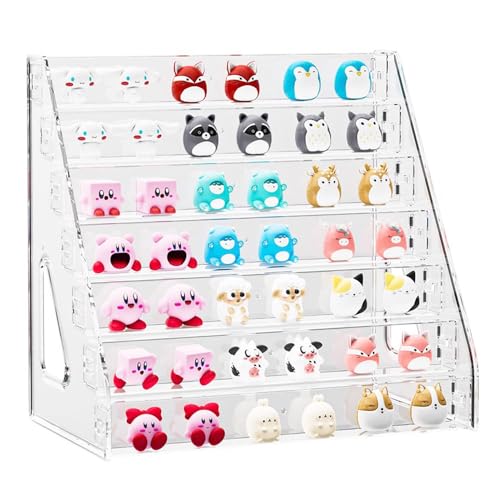 7 Tier Acrylic Display Stand Organiser with Fences, Perfume Stand Organiser, Clear Display Shelf for Home, Office, Retail for Funko Figures Toys Cupcake Food, Cologne, Cosmetics, Storage