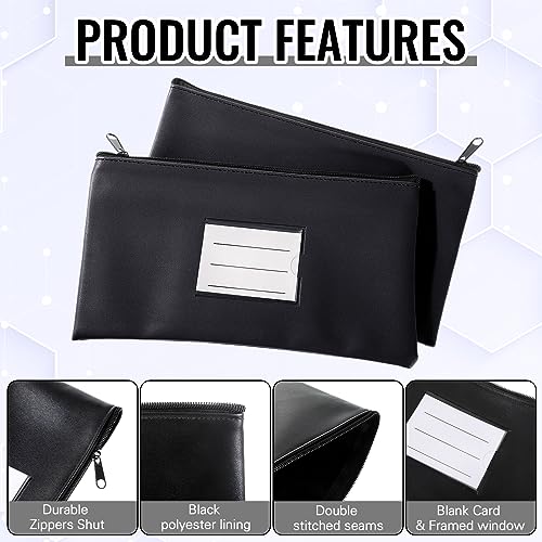 Paterr 6 Pcs Money Bags with Zipper PU Leather Deposit Bank Bag Security Money Pouch Receipt Holder Bank Pouch Wallet with Label for Cash Coin Makeup Cosmetics Bills Tickets, 11 x 6 Inch(Black) - color: Black