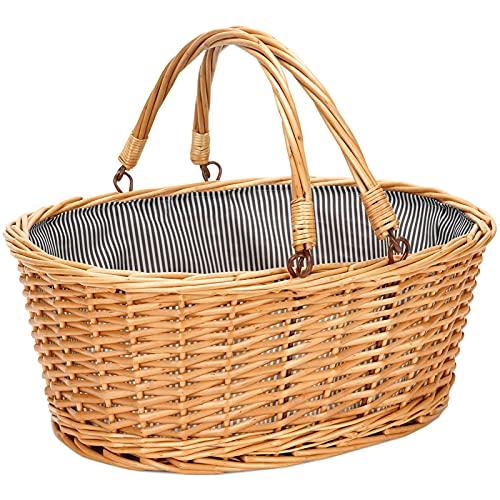 Large Wicker Basket with Handle, Empty Willow Basket,16 Inch,Grey - color: Gray