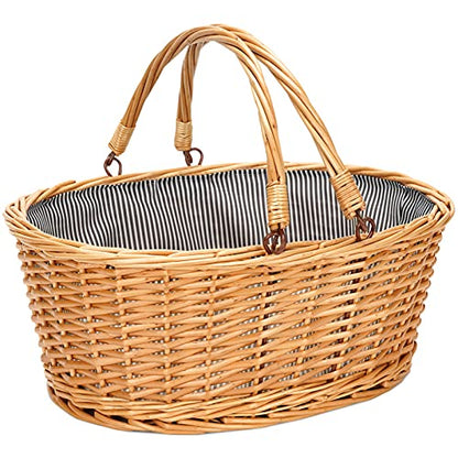 Large Wicker Basket with Handle, Empty Willow Basket,16 Inch,Grey - color: Gray