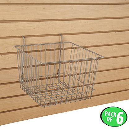 Only Hangers Deep Wire Storage Baskets for Gridwall, Slatwall and Pegboard - Chrome Finish - Dimensions: 12" x 12" x 8" Deep - Economically Sold in a Set of 6 Baskets