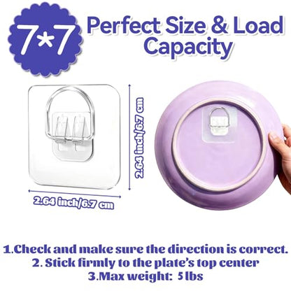 25 Pack Plate Hangers for The Wall - Invisible Adhesive Hanger for Display, Premium Adhesive Picture Hangers for Decorative Plates, Photo Frames, Paintings & Wall Art, 2.67x2.67 in - size: 25 Pack, style: 5 Lbs(2.67*2.67in)