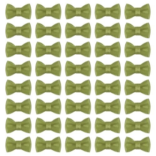 MECCANIXITY 100 Pcs Mini Ribbon Bow 0.8" Mini Fabric Satin Ribbon Flower Bows for Craft DIY Sewing Wedding Birthday Party, Olive Green - color: Olive Green