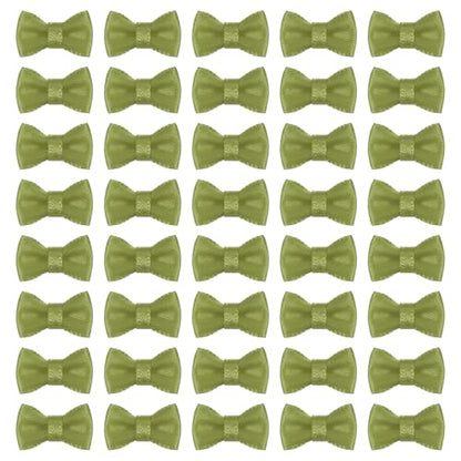MECCANIXITY 100 Pcs Mini Ribbon Bow 0.8" Mini Fabric Satin Ribbon Flower Bows for Craft DIY Sewing Wedding Birthday Party, Olive Green - color: Olive Green