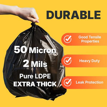 Bagtron 55-60 Gallon Trash Bags, 50 Micron Heavy Duty Pure LDPE Garbage Can Liners, 36" x 58" Large, Black, 50 Count - style: 60 Gal, 2mil (50ct)