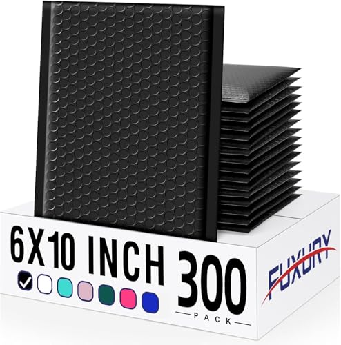 Fuxury 300 Pack Black Bubble Mailers 6x10, Small Bubble Shipping Envelopes - color: Black, size: 6x10" 300PC