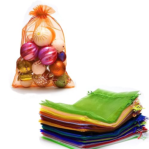 FOCCIUP 25 PCS 8x12 Inches Organza Bags With Drawstring Candy Bags Mesh Pouches for Party Wedding Presents Gift - color: Multi