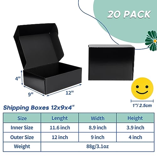 Rempry 12x9x4 Black Shipping Boxes 20 Pack, Large Cardboard Mailer Boxes for Small Business Shipping Packaging - color: Black, size: 12x9x4