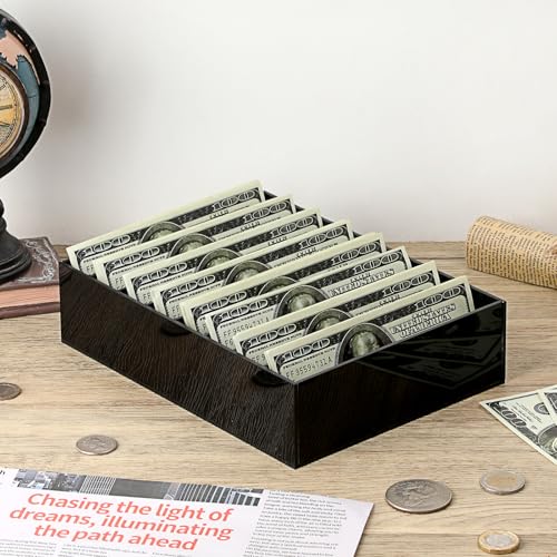 Hipiwe Cash Storage Tray Money Organizer with Removable Dividers, 8 Slots