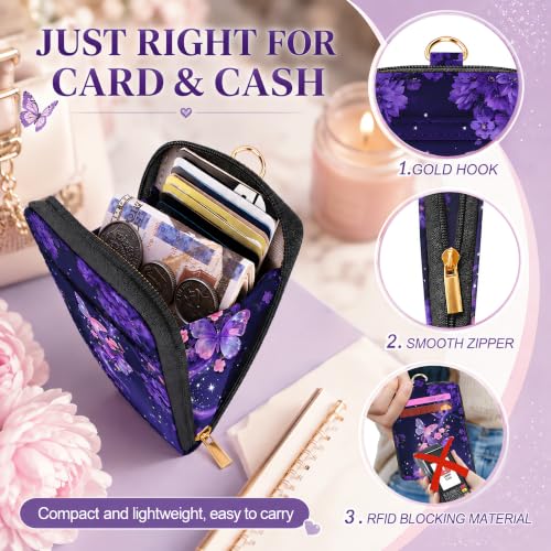 Lightweight ID Badge Holder with Lanyard Card Holder, RFID Wallet Lanyard - color: Purple Butterfly