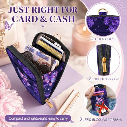 Lightweight ID Badge Holder with Lanyard Card Holder, RFID Wallet Lanyard - color: Purple Butterfly