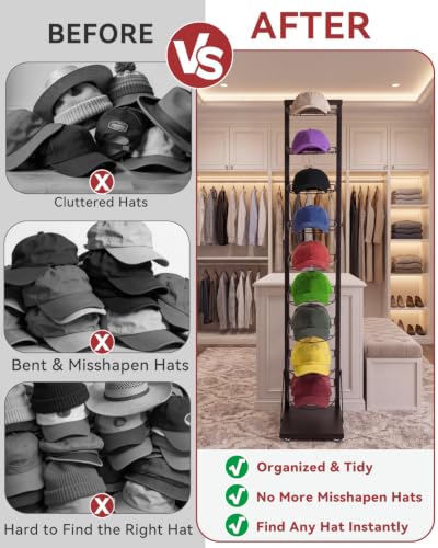 Hat Display 9 Tier, Hat Rack Stand Up to 70 Caps, Metal Hat Stand for Multiple Hats, Commercial Home Hat Display Stand