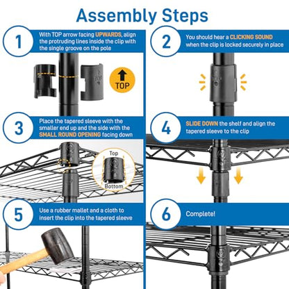 6-Tier Shelf, Adjustable Wire Metal Rack Shelving, Heavy Duty Standing Storage Shelves, Garage, Kitchen, Office, Bathroom, Shelfs Easy Assembly, 22" W x 12" D x 65" H Wheels, Black - color: Black, size: 6-tier 21.65"W x 11.81"D x 65"H Wheels