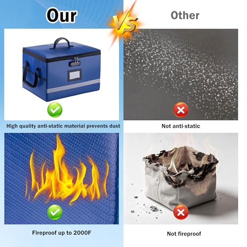 EXLIFBAG Fireproof File Organizer with Lock, 1 Layer - color: Blue, size: 1 Layer